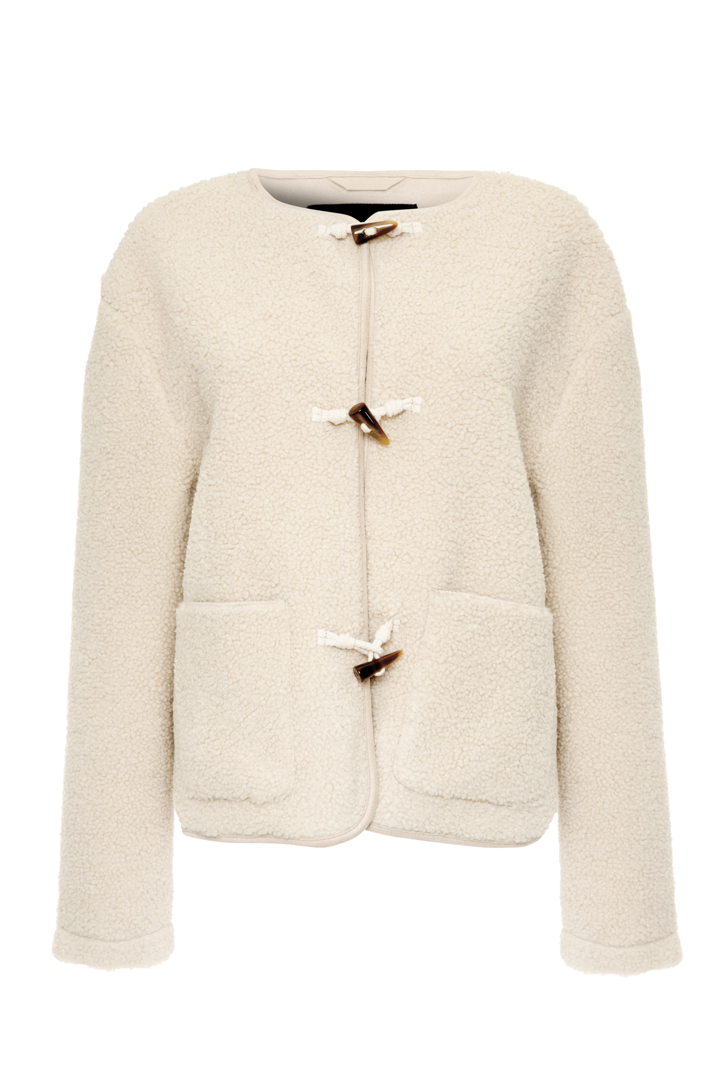 Women's Beige Fleece Borg Toggle Jacket